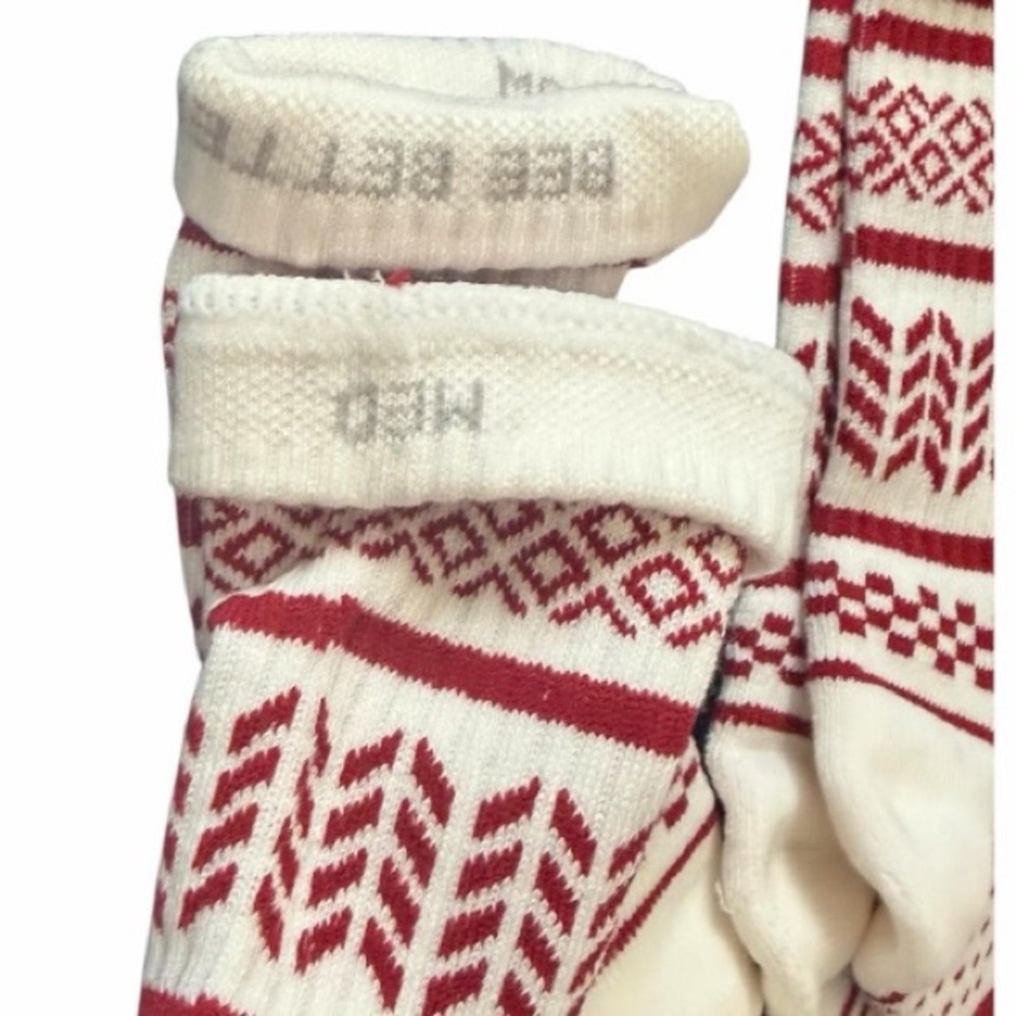 Bombas 2 Pair Socks Size M 

Fairisle Ankle Red & Cream