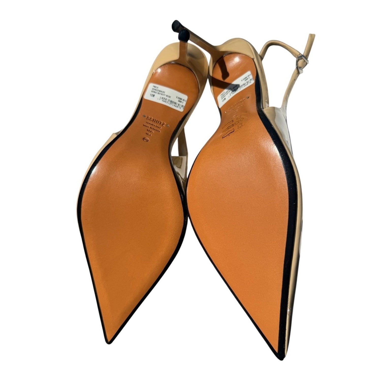 Schutz Paola Slingback Pumps Nude Patent Leather Pointed Toe Heels 10 NIB