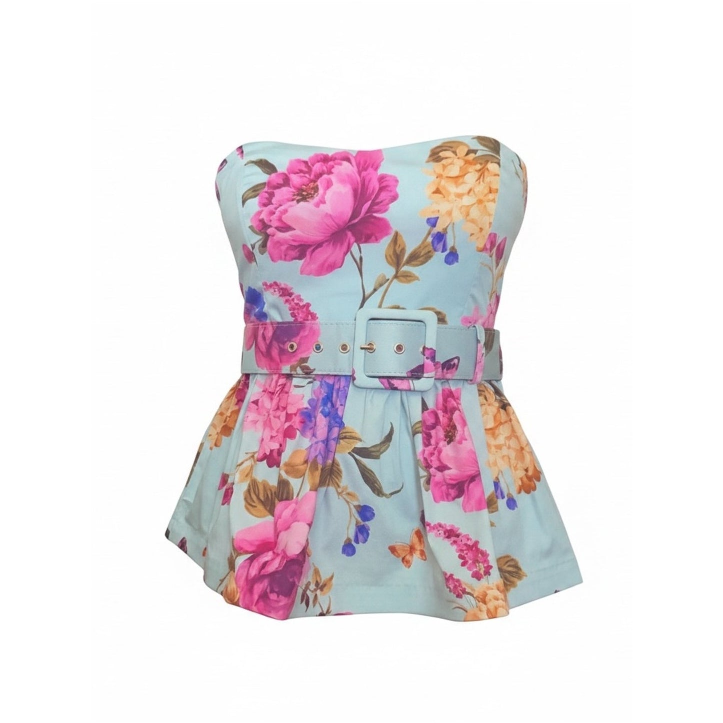 Prosperina Jamie Floral Bustier Peplum Belted Top NWT M