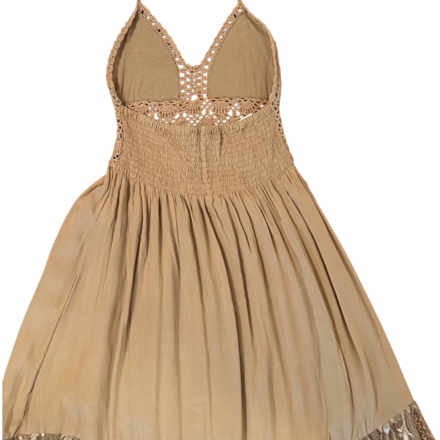 Tiare Hawaii Isabel Macrame Maxi Dress Crochet Halter Lace Boho Resort NWT S/M