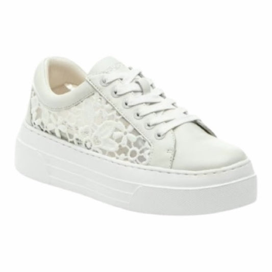 Women's White Lace Fabric & leather Analee Lace Sneaker Size 81/2
