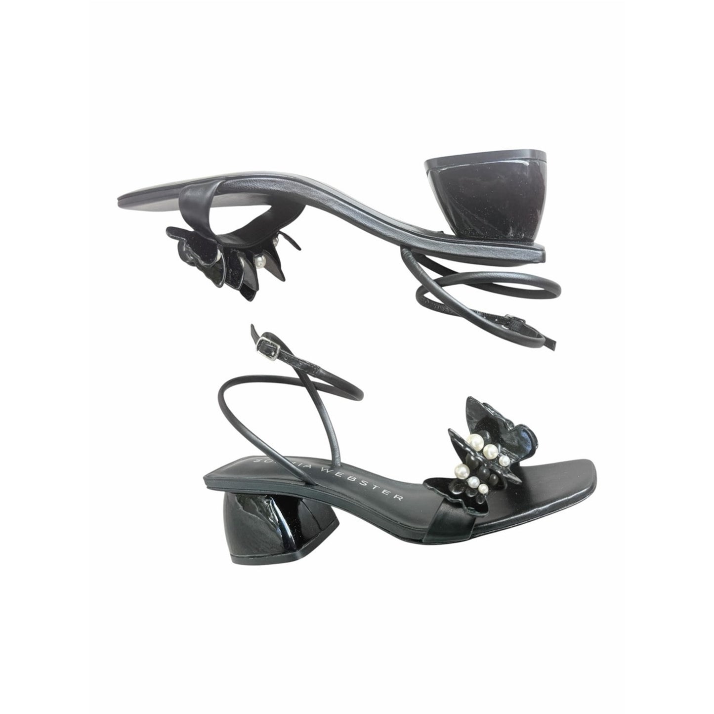 Sophia Webster Fairycore Vanessa Pearl Butterfly Mid Block Sandals Black 38 NIB