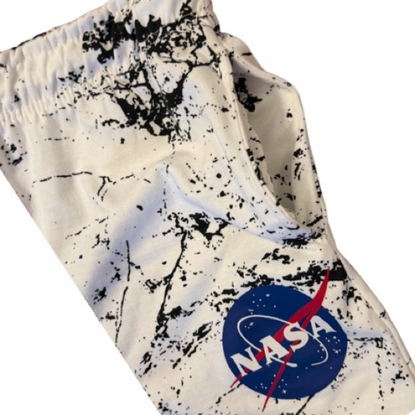 NASA WHITE W/ BLACK PAINT SPATTER - NAVY YARD MEN’s MED JOGGERS-SWEATPANTS NWT