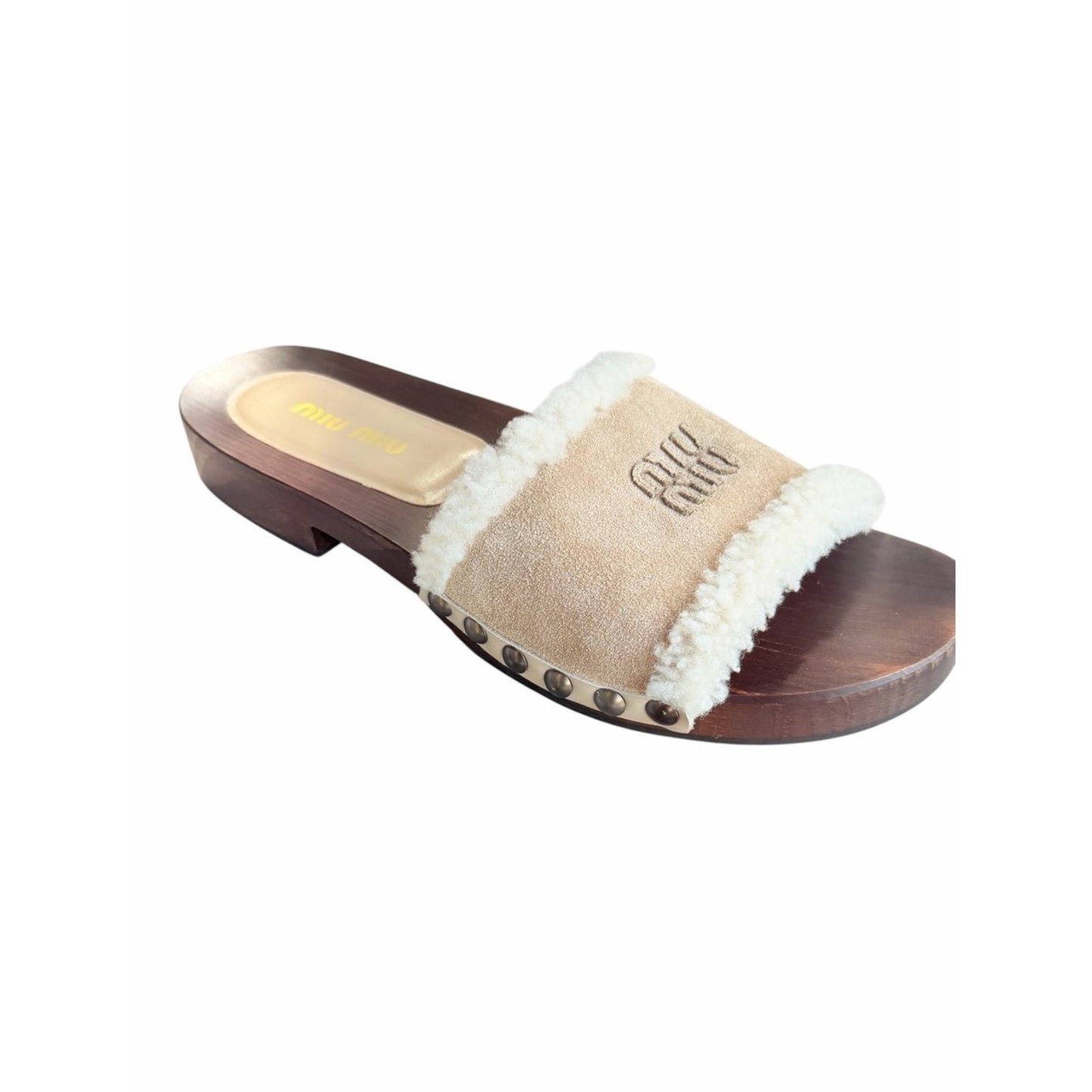 Miu Miu Suede Shearling Wooden Clog Slide Sandals Deserto 41 NIB