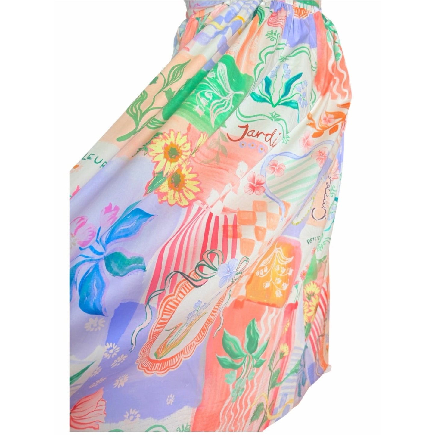 Prosperina Savannah Peach Multi Floral Cotton Midi Shirt Dress NWT M
