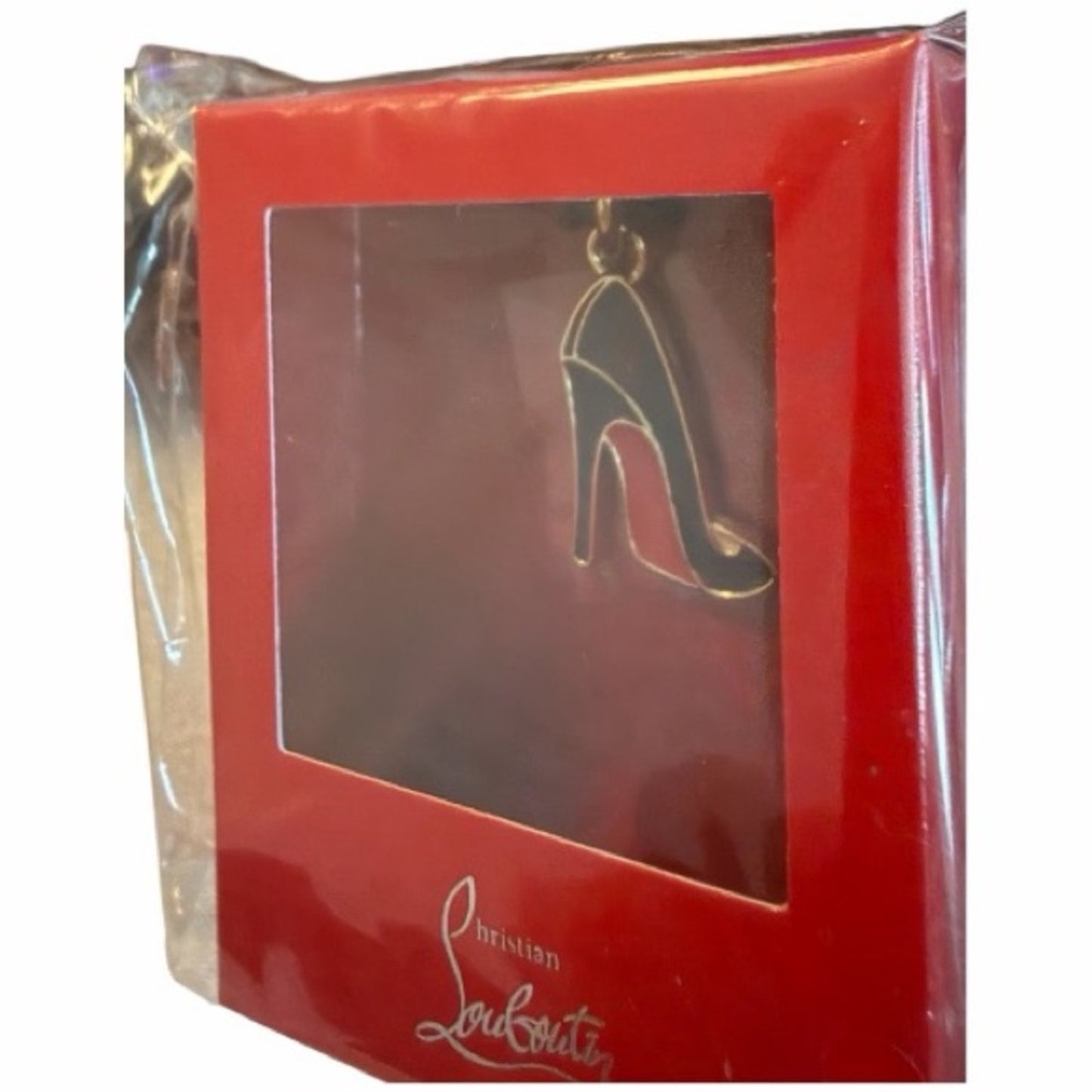 Christian Louboutin Iconic Sgnature Red Bottom Black High Heel Charm NIB