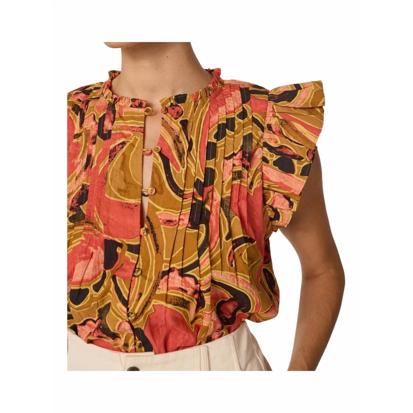 NWT Cleobella Maritza Blouse Osaria Print Organic Cotton Flutter Sleeve Top Med
