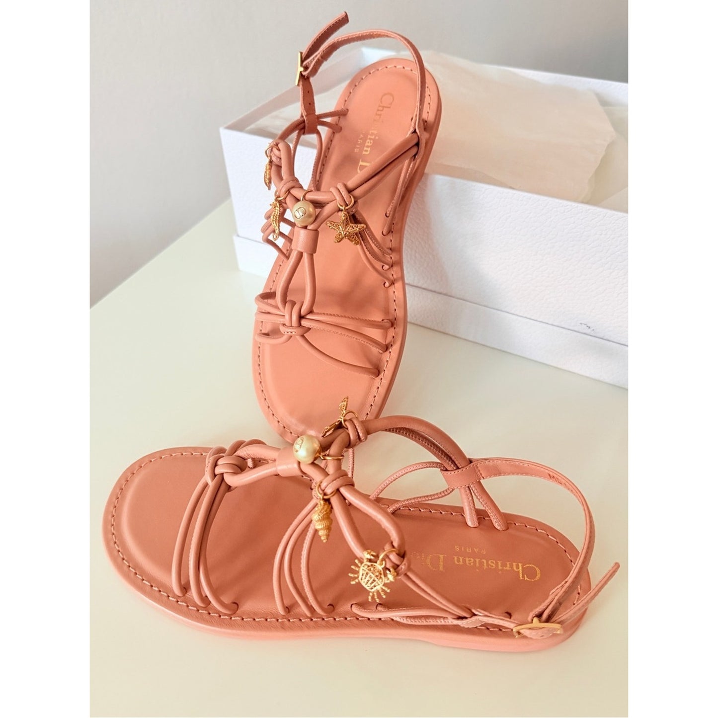 Christian Dior Lambskin Charm Sandals Dark Rose 35.5 NIB