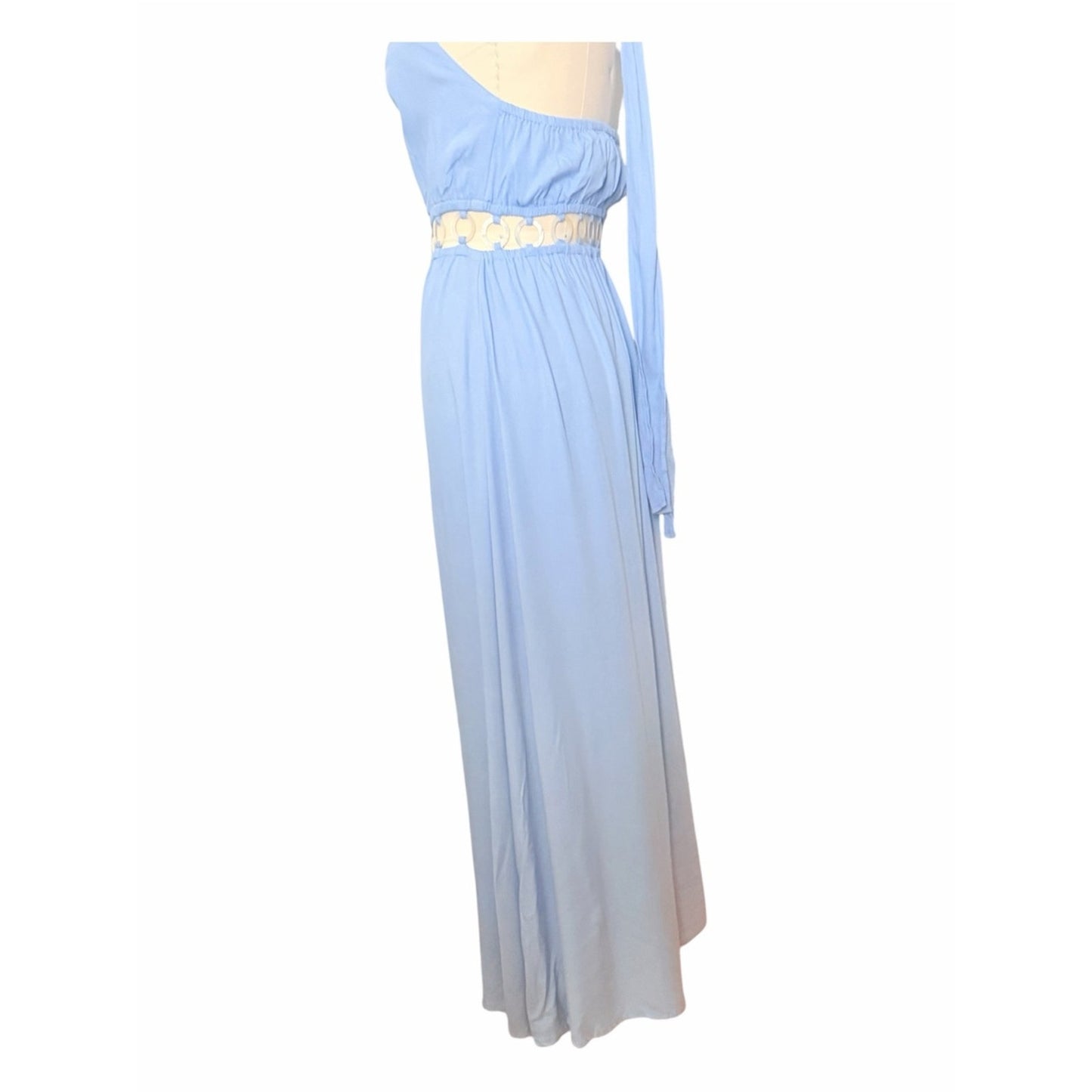 Tiare Hawaii Tidal Wave Maxi Dress Blue Medium | Mother of Pearl Shell Cutouts Med