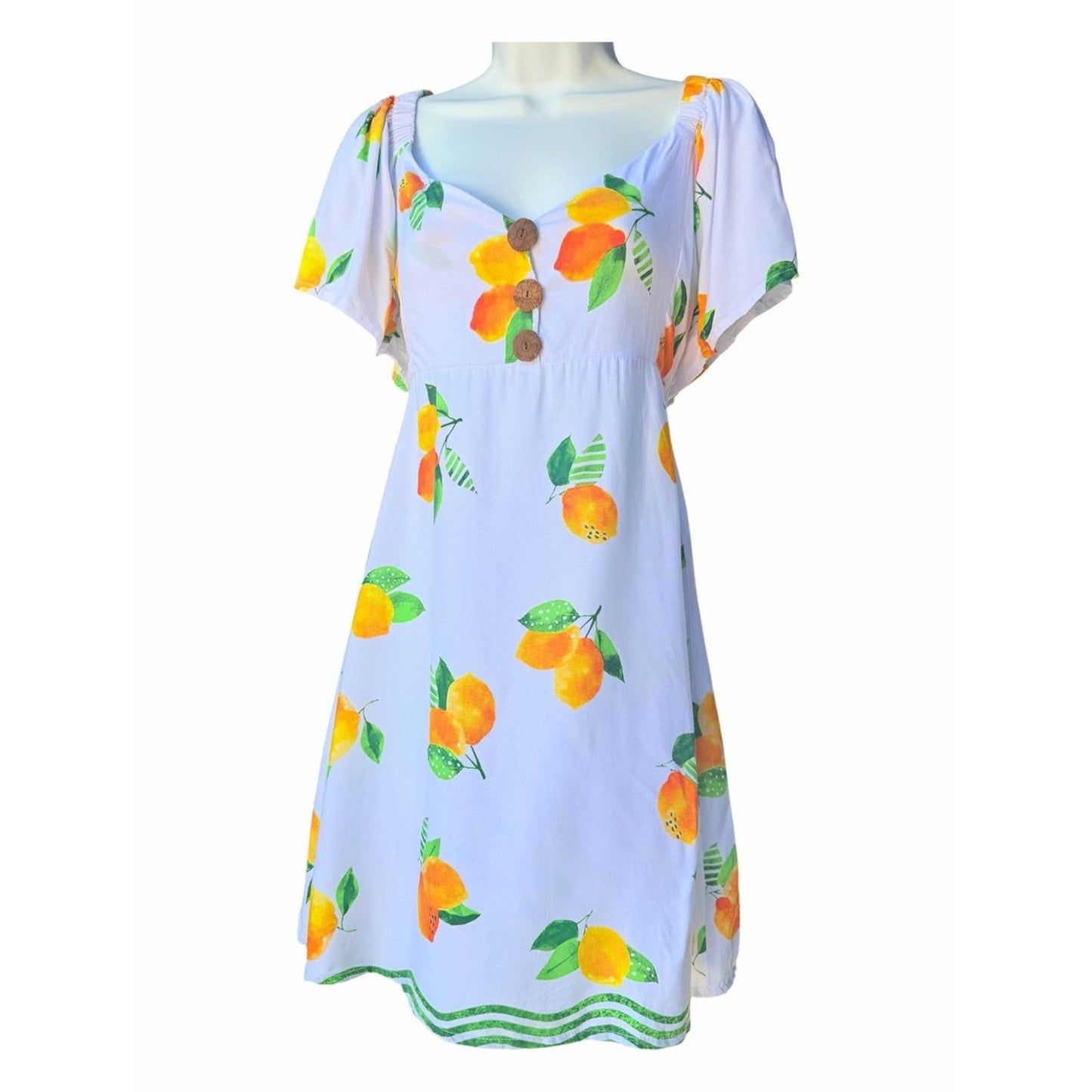 Tiare Hawaii Lemon Citrus Print Mini Dress White NWT Medium
