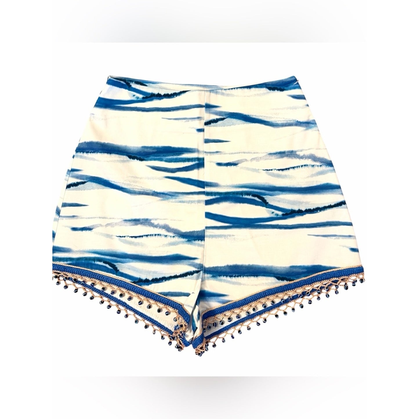 My Beachy Side Beaded Shorts Blue White High Rise Anthropologie Boho NWT Small