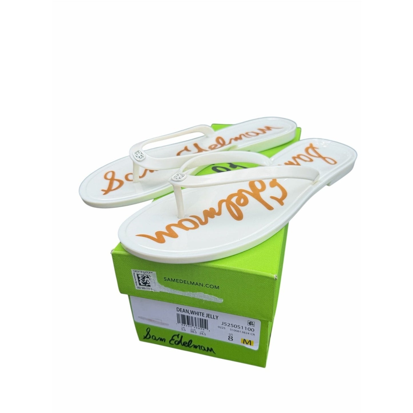 Sam Edelman Dean Jelly Flip Flops White Logo Sandals Size 8 New In Box