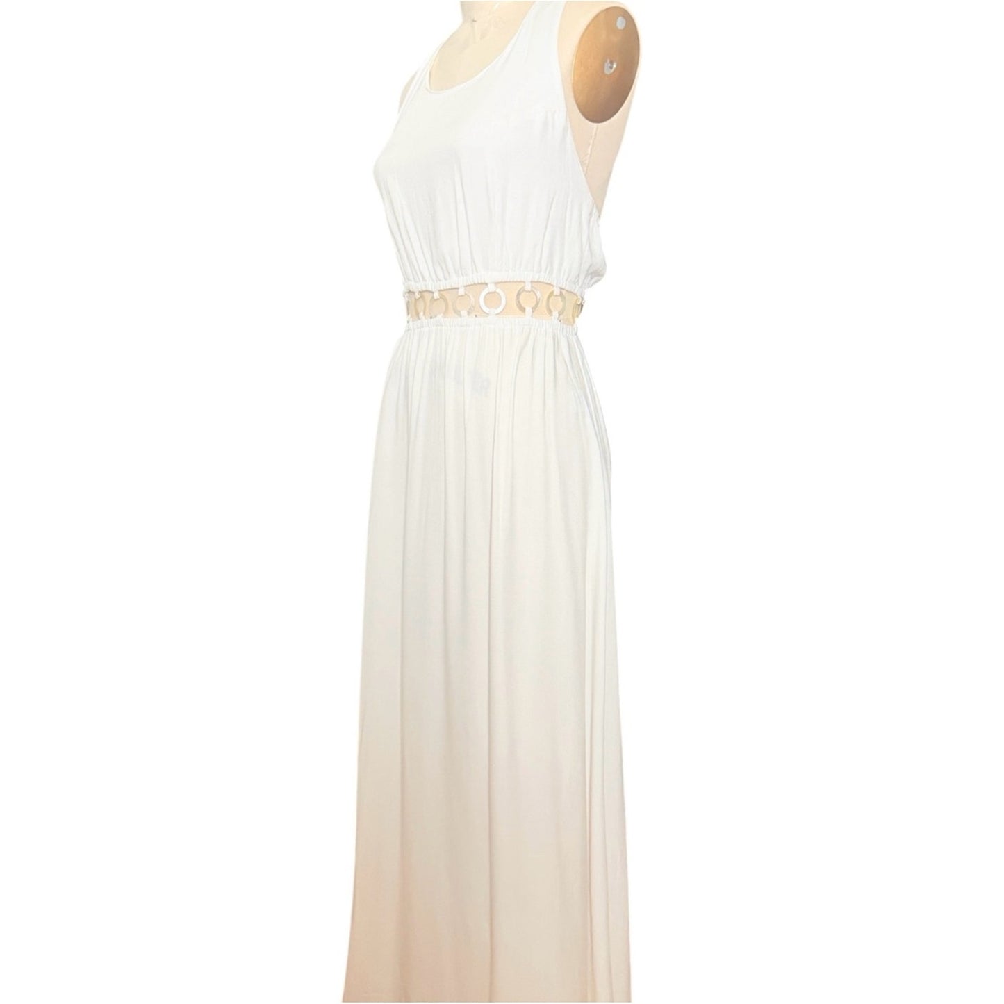 Tiare Hawaii Tidal Wave White Shell Cutout Maxi Dress NWT Size Med