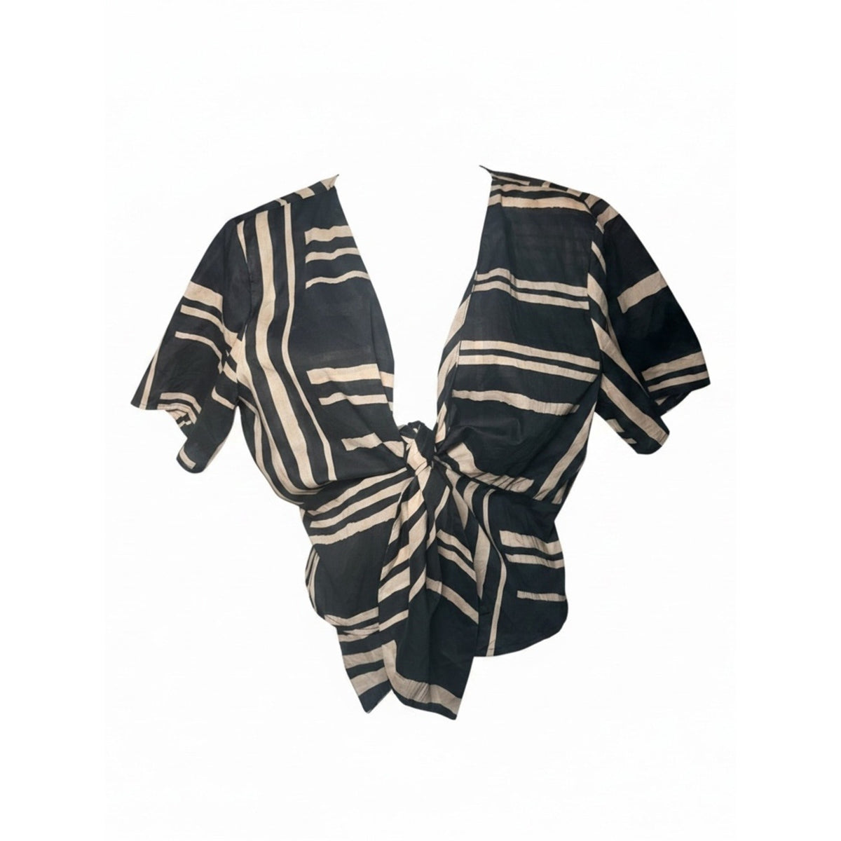 NWT Rails Tia Island Stripe Tie Front Cotton Top Women’s L Cream & Black