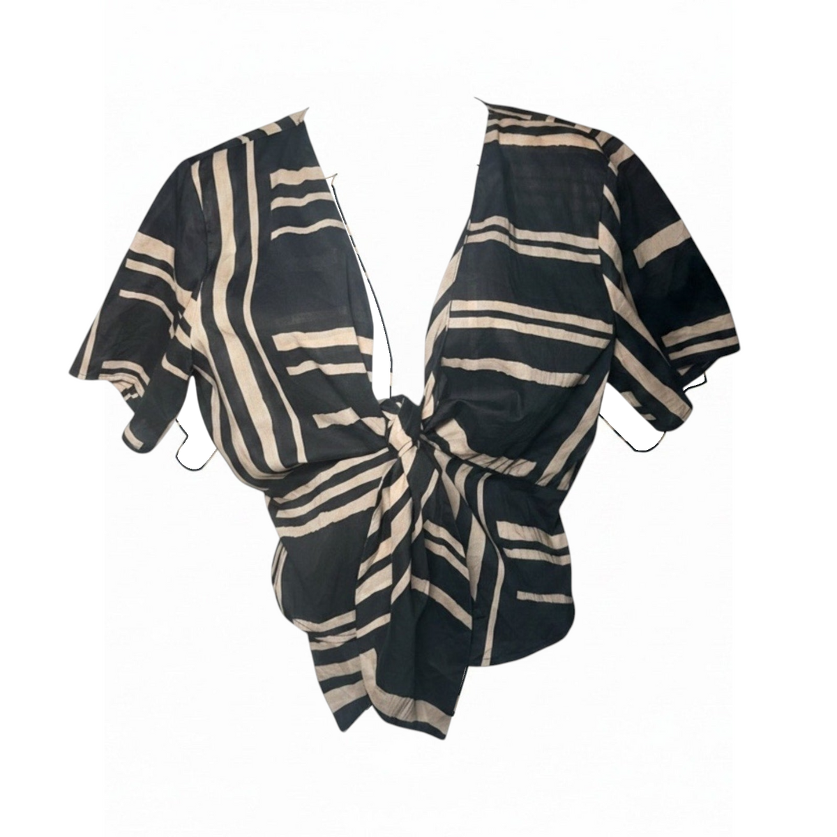 NWT Rails Tia Island Stripe Tie Front Cotton Top Women’s L Cream & Black