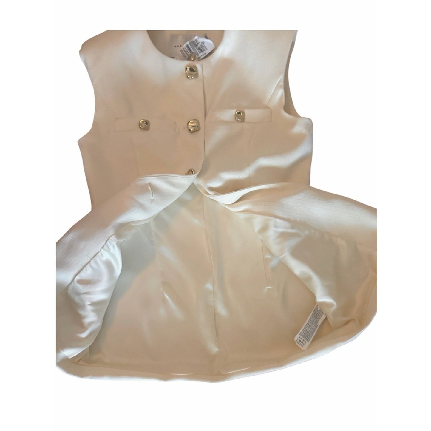 NWT Endless Rose Cream Tailored Long Vest Gold Button Blazer Vest Size Small