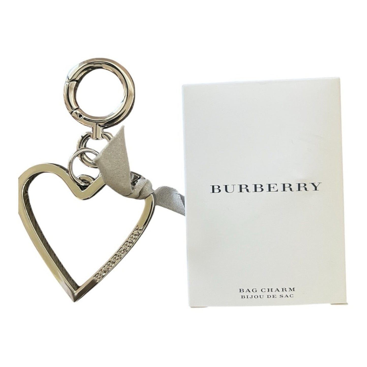 Burberry Silver Heart Bag Charm New In Box