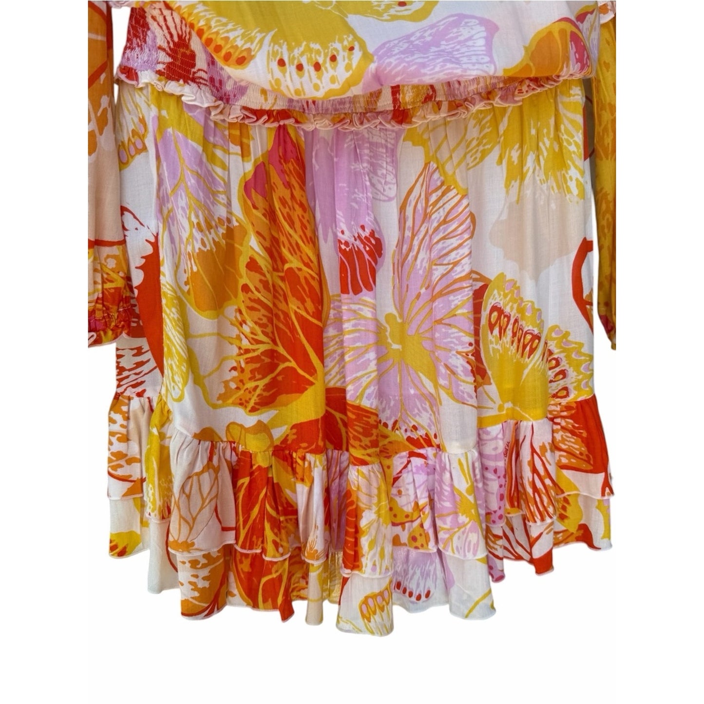 NEW Poupette St Barth Ilona M Yellow Macro Wings Butterfly Print Dress NWT