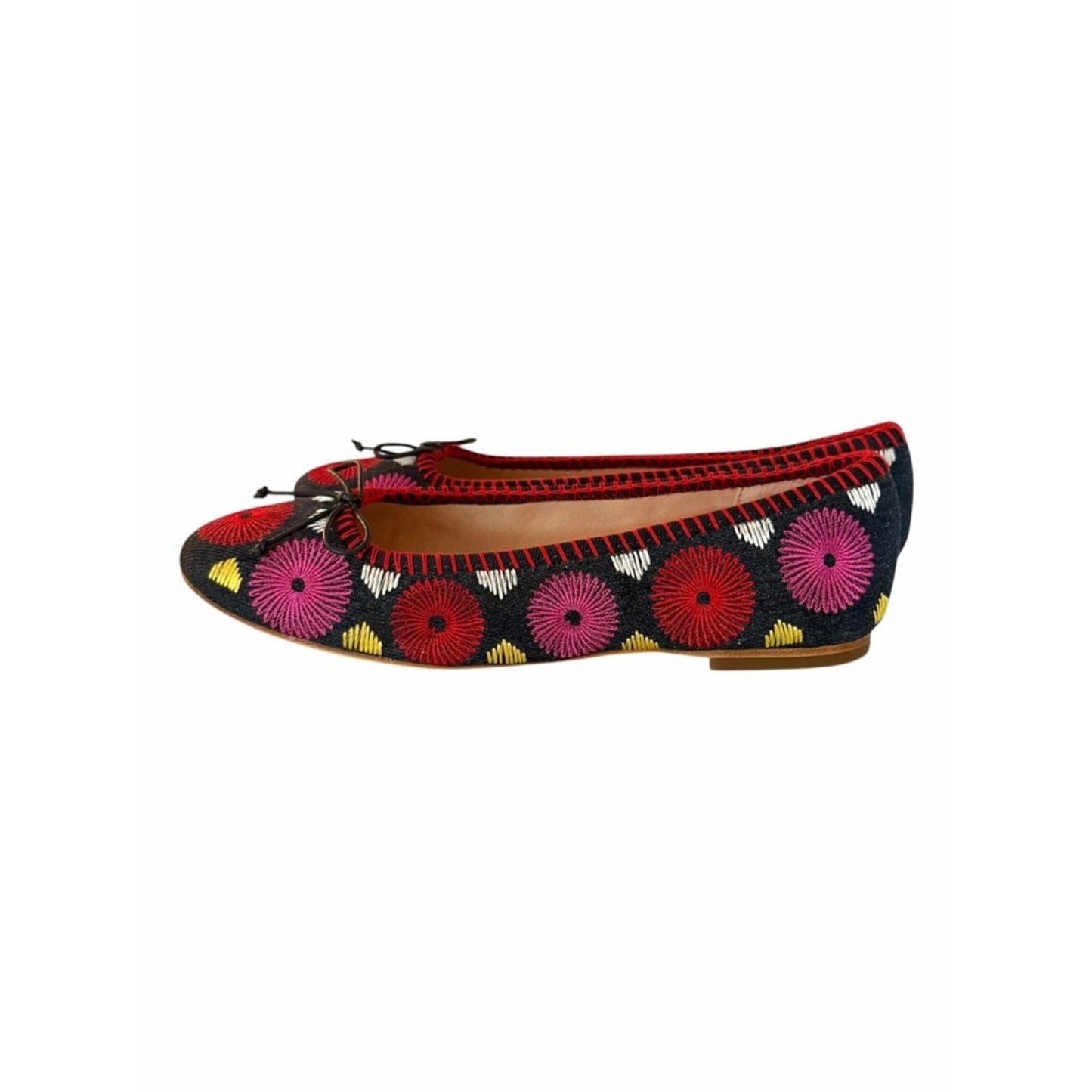 Jack Rogers Bettie Flower Ballet Flats Denim Embroidered Bow NOB Size 6.5