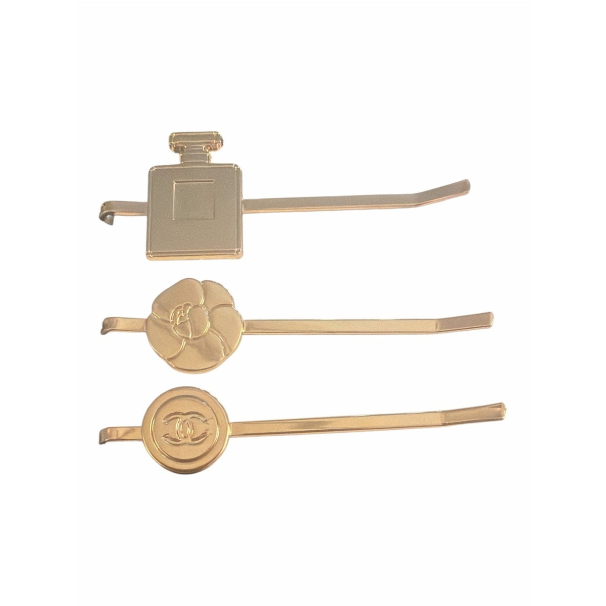CHANEL Beauté Gold Tone Hair Clips Charms Set of 3 GWP New in Box