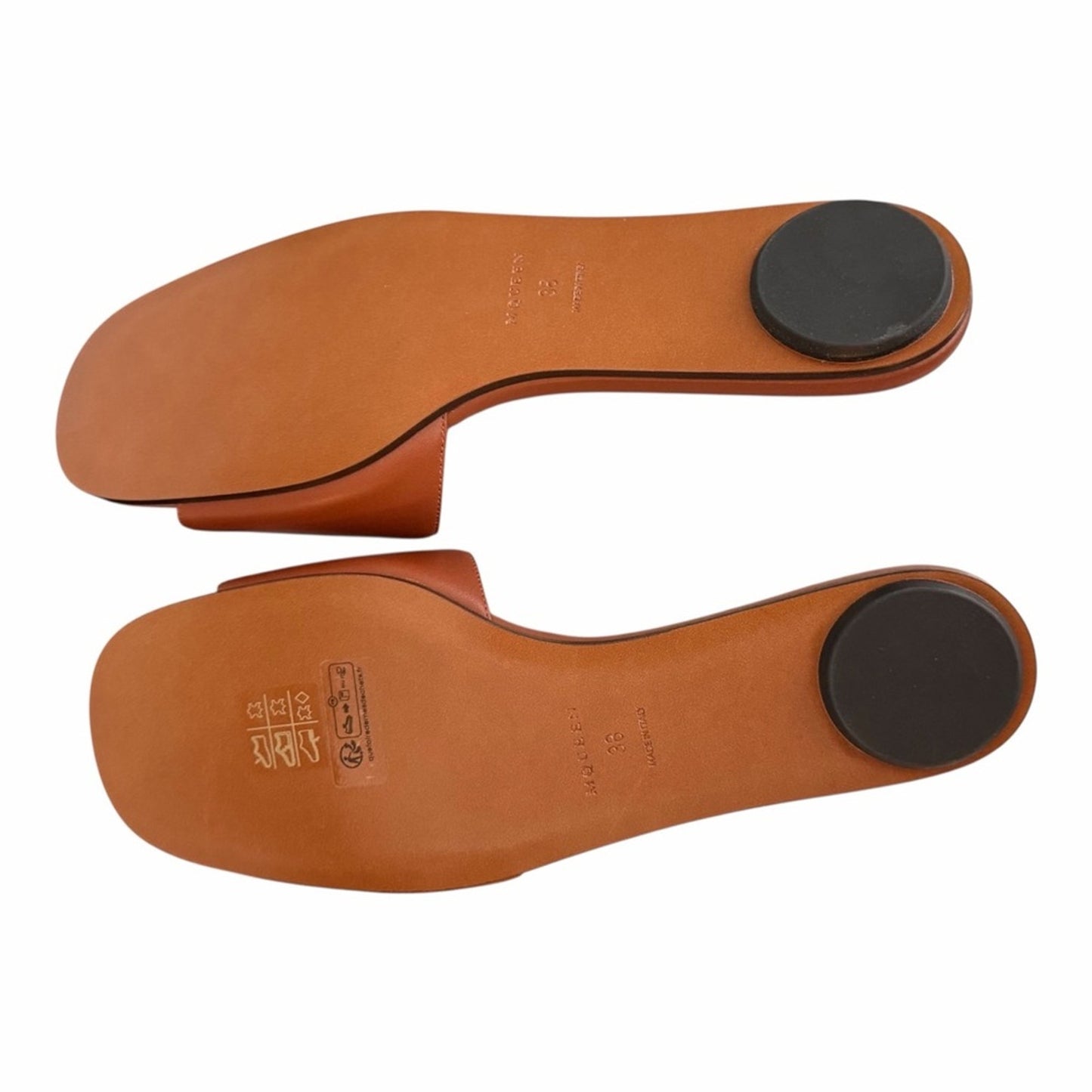 Alexander McQueen T Leather Cognac W/ Gold hardware Slide Sandals Size 38