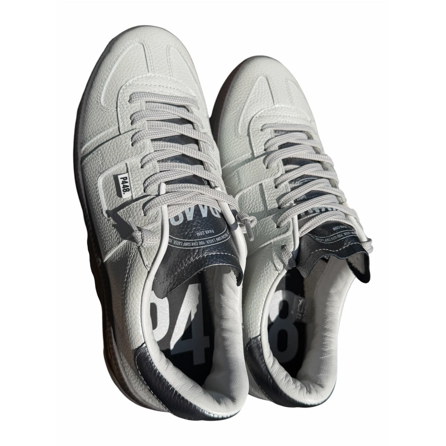 P448 Monza Metal White Sneakers Size 40 NIB Leather Silver Accent From Portugal