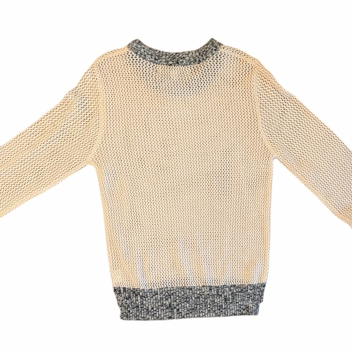 Cardigan New York Merino Wool Cashmere Sweater Ivory Navy Trim Size L NWT