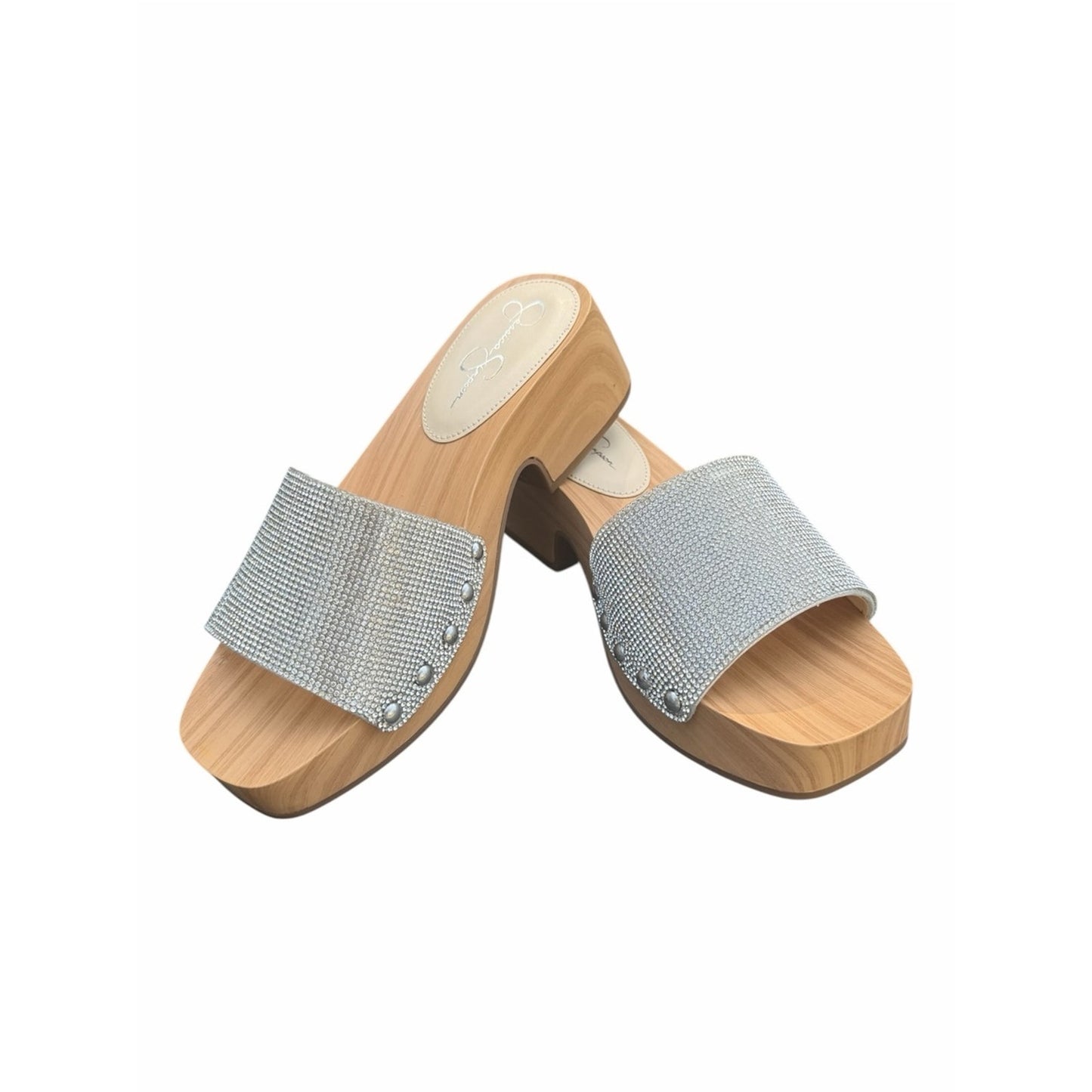 NWT Jessica Simpson Rexile Silver Rhinestone Platform Slide Clog Sandals 8M