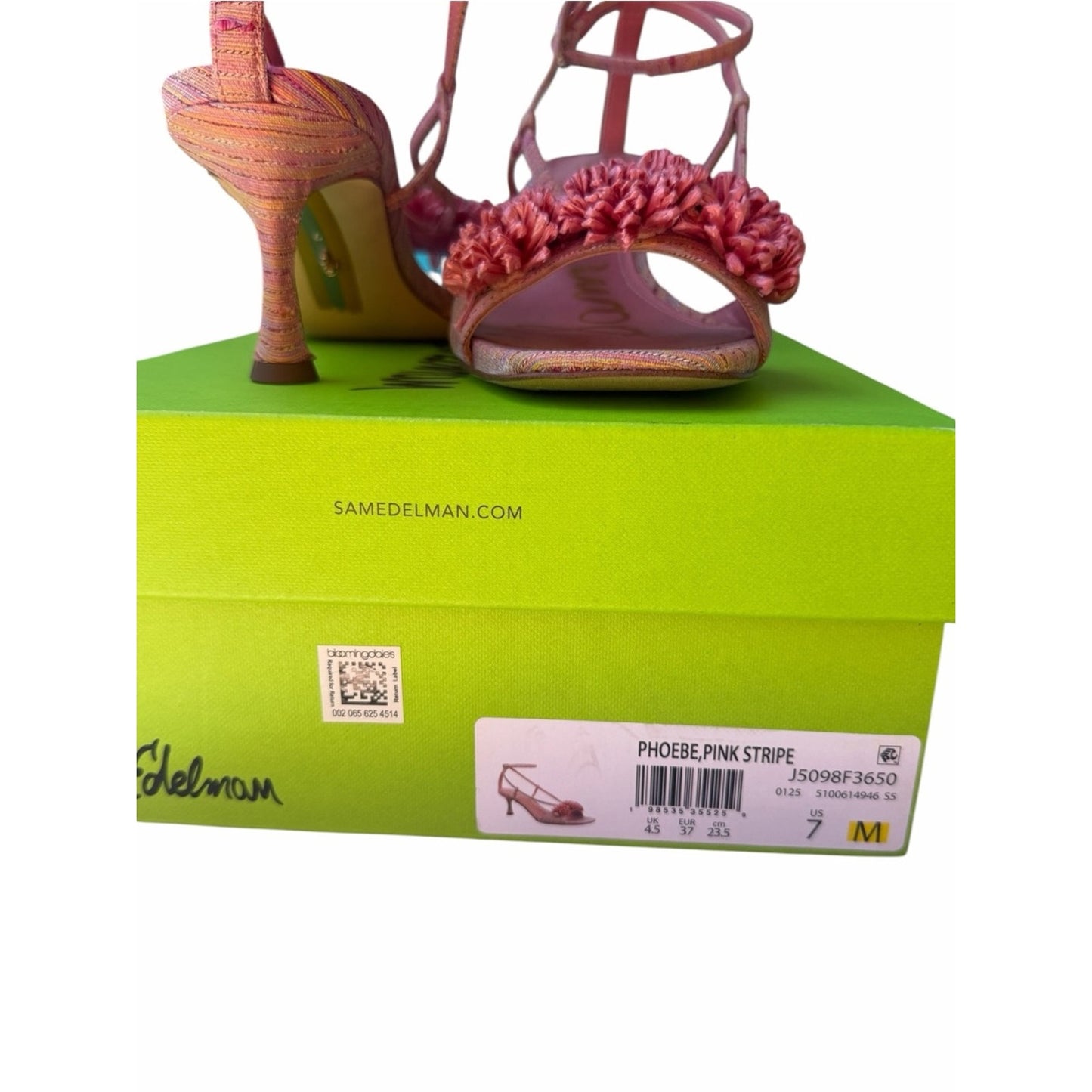 Sam Edelman Phoebe Pink Stripe Floral Heeled Sandals Size 7 New With Box