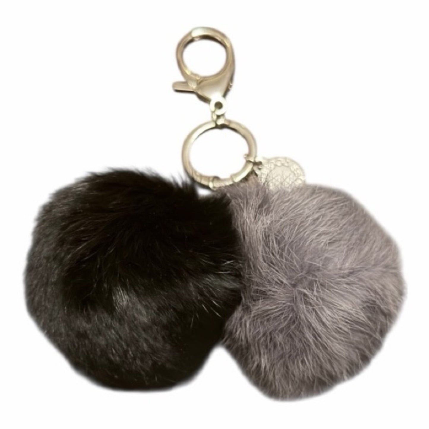 Rebecca Minkoff Black and Gray Pom Pom Key Holder New