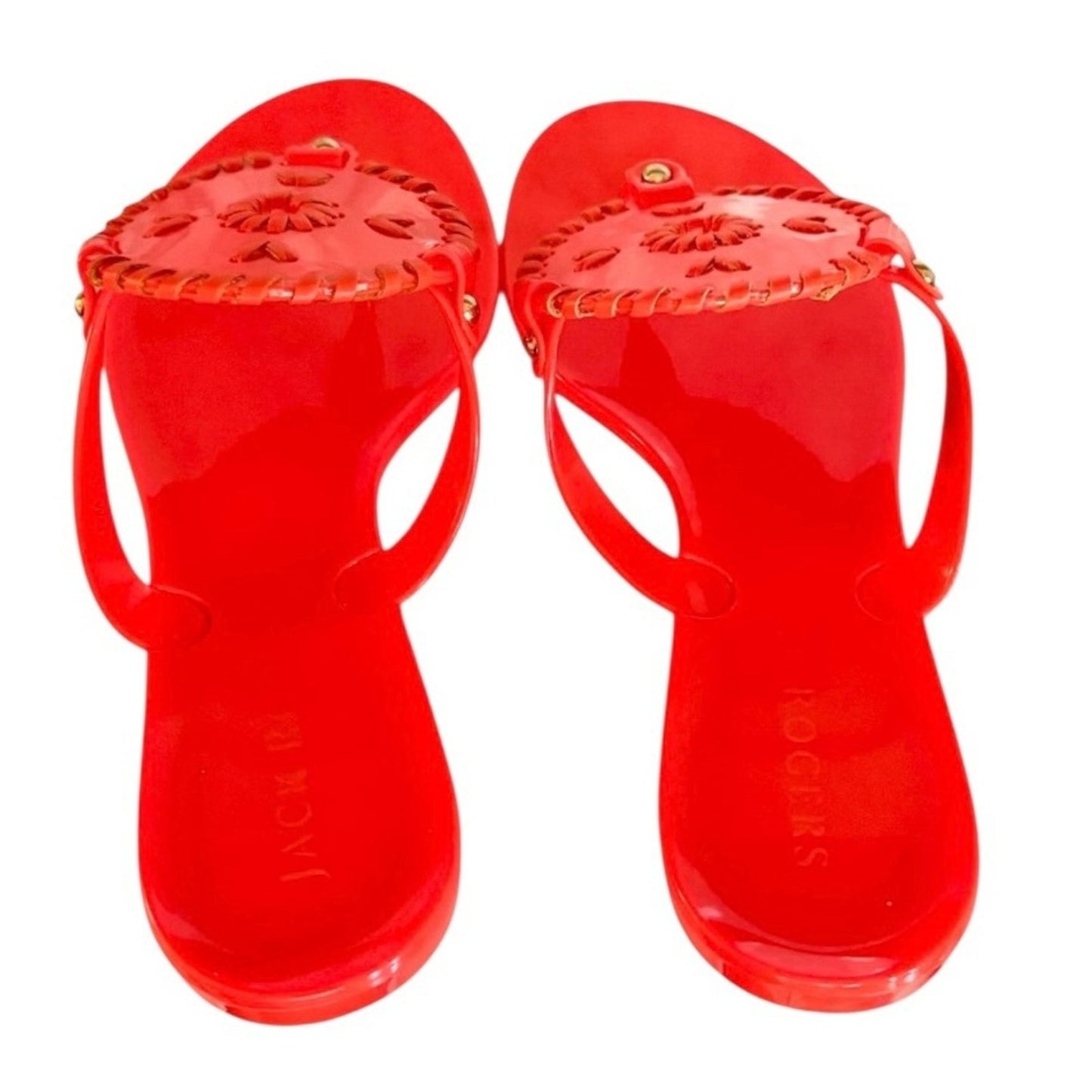Jack Rogers Collins Jelly Sandals Coral PVC Medallion Flip Flops Size 10 NIB
