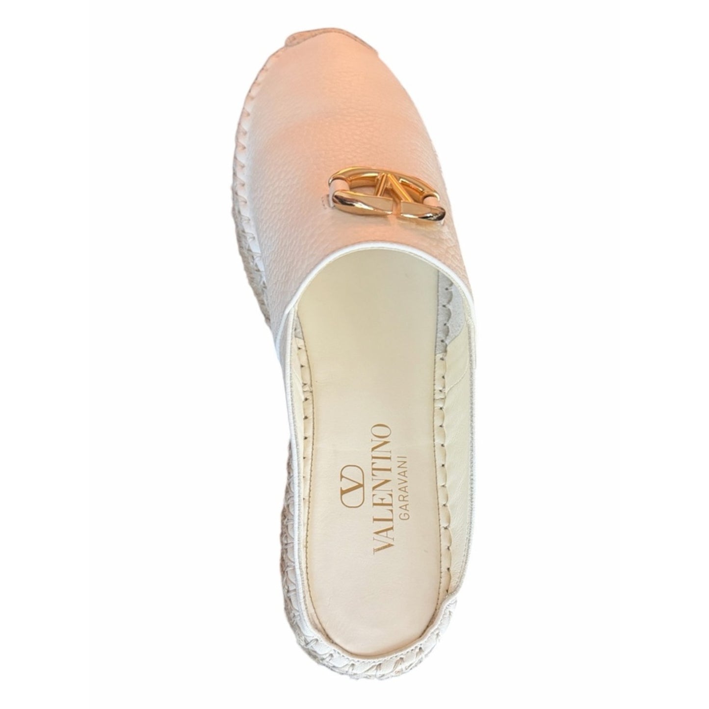 Valentino Garavani V Logo Leather Mule Espadrilles Ivory W/ Gold Logo EU 38 NIB