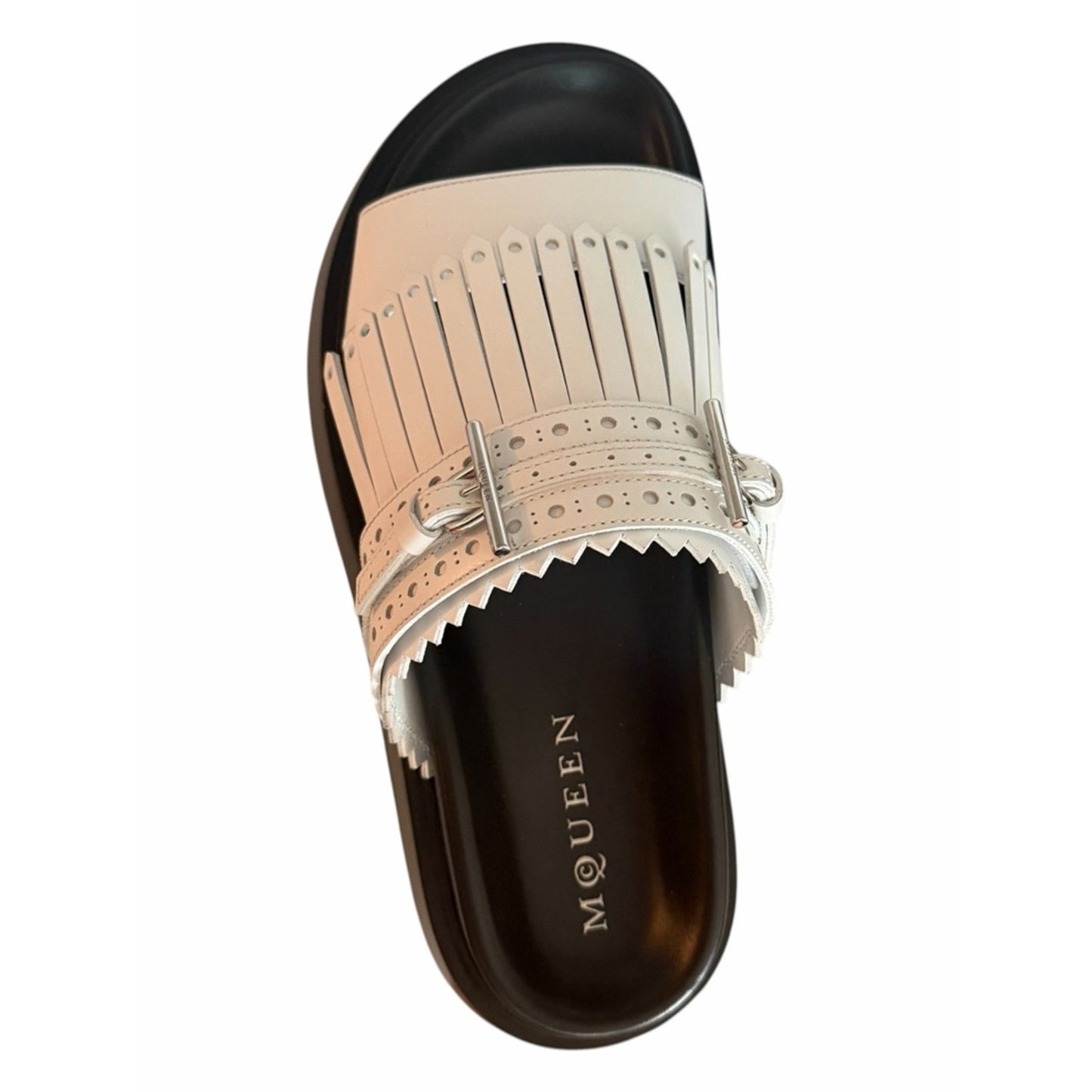 Alexander McQueen Fringe Slide Sandals White Silver Leather EU 39 NIB MSRP $990