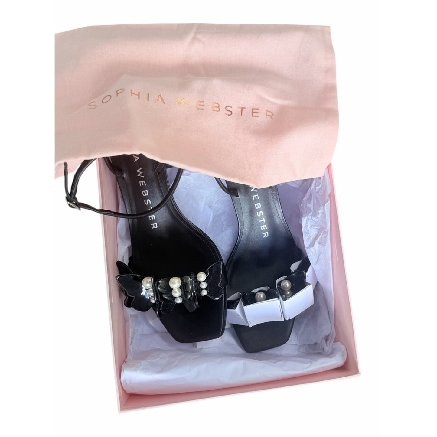 Sophia Webster Fairycore Vanessa Pearl Butterfly Mid Block Sandals Black 38 NIB