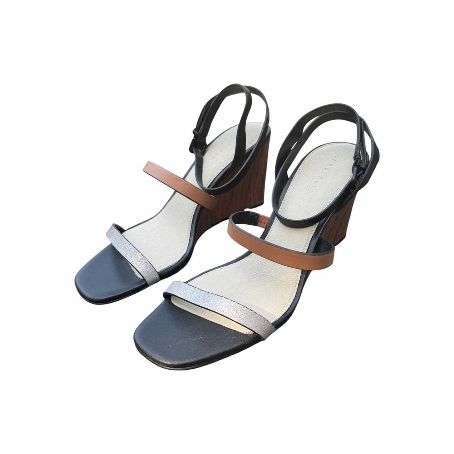 Sanctuary Wink Strappy Wedge Sandals Size 9 NIB Wood Grain Heel