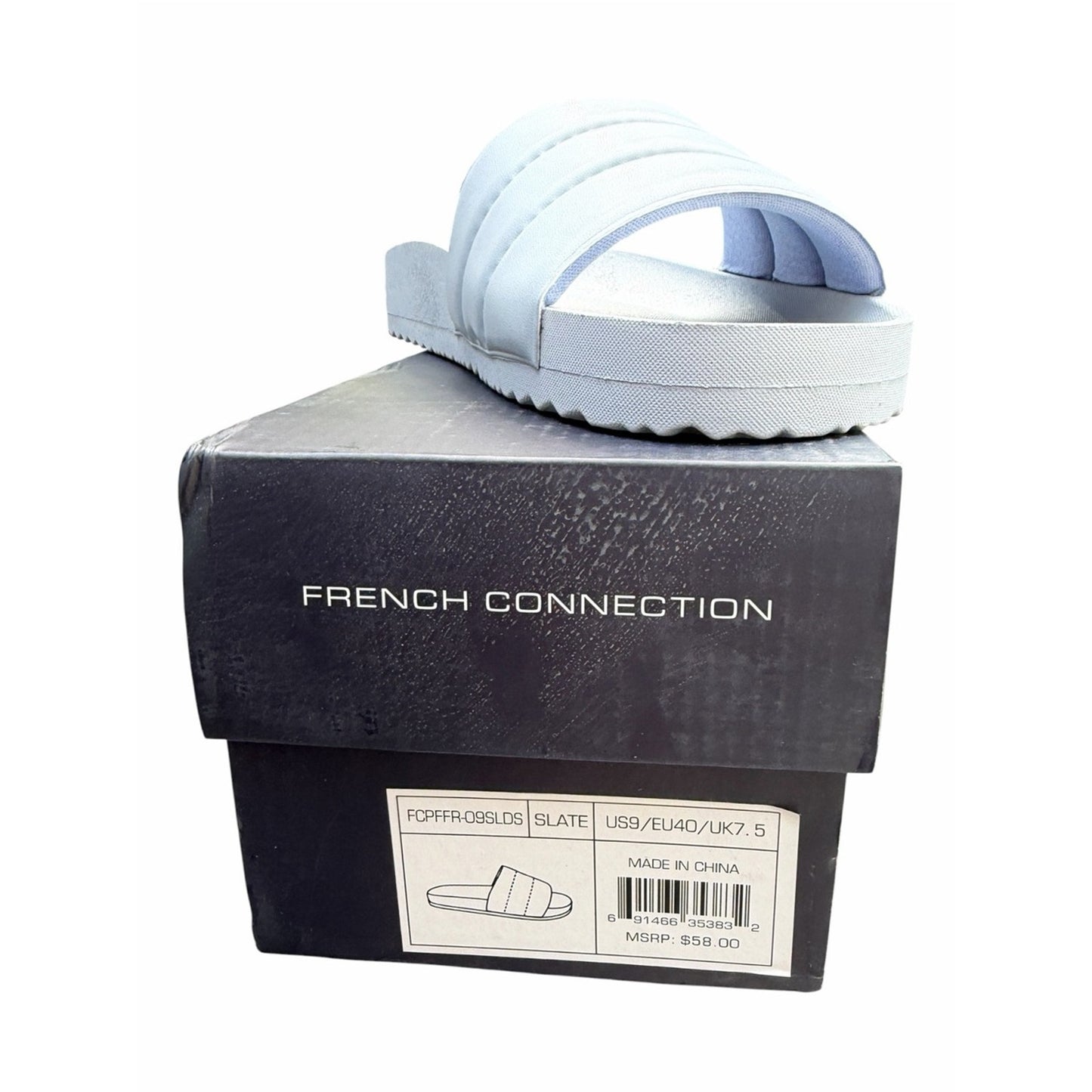 French Connection Padded Slide Sandals Women’s 9 Slate Blue Comfort Slides NIB
