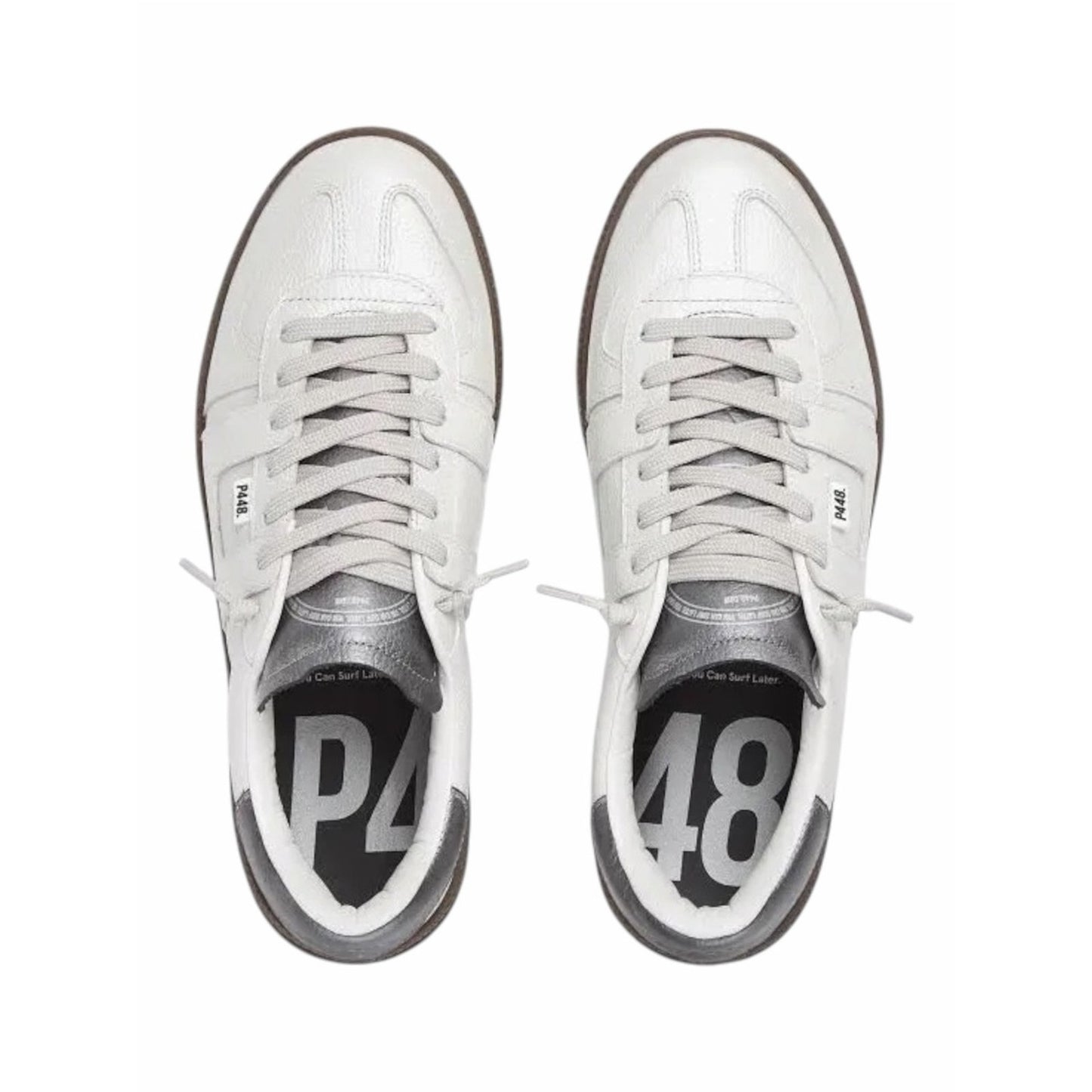 P448 Monza Metal White Sneakers Size 40 NIB Leather Silver Accent From Portugal
