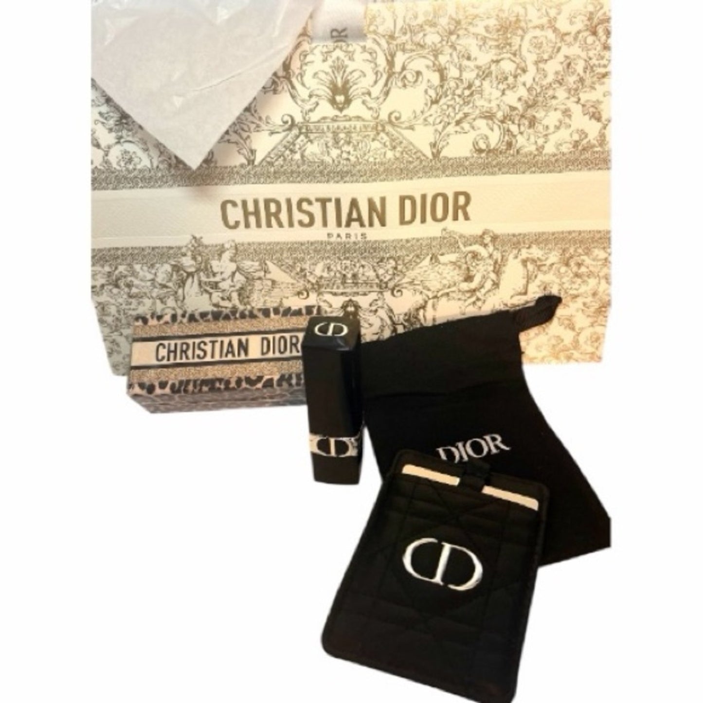 Christian Dior Luxury Gift Bundle–Rouge Lipstick+Cardholder+ Mirror+Leopard Box