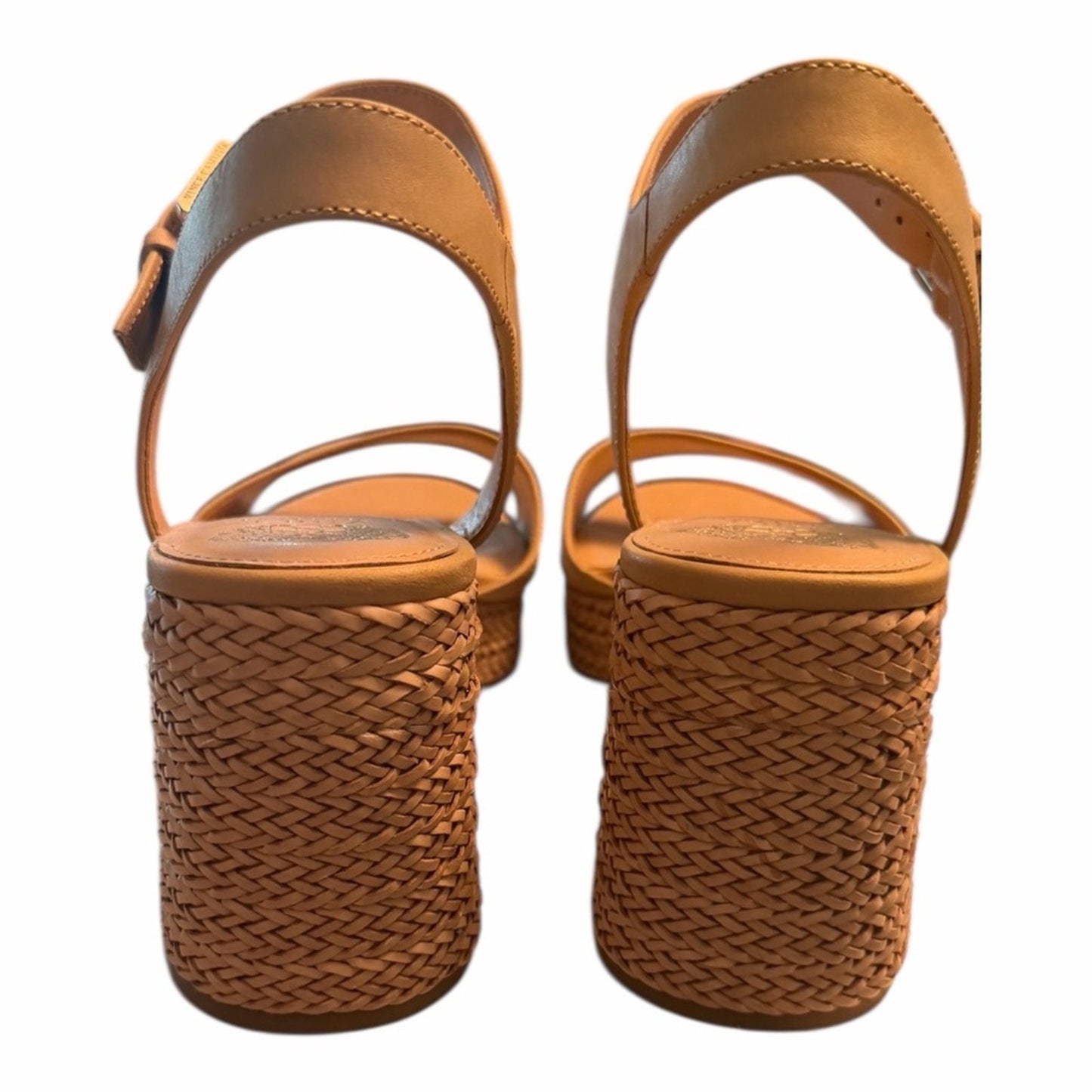 Vince Camuto Ranneli Platform Sandals 9.5 Sandstone Leather Woven Heel NIB