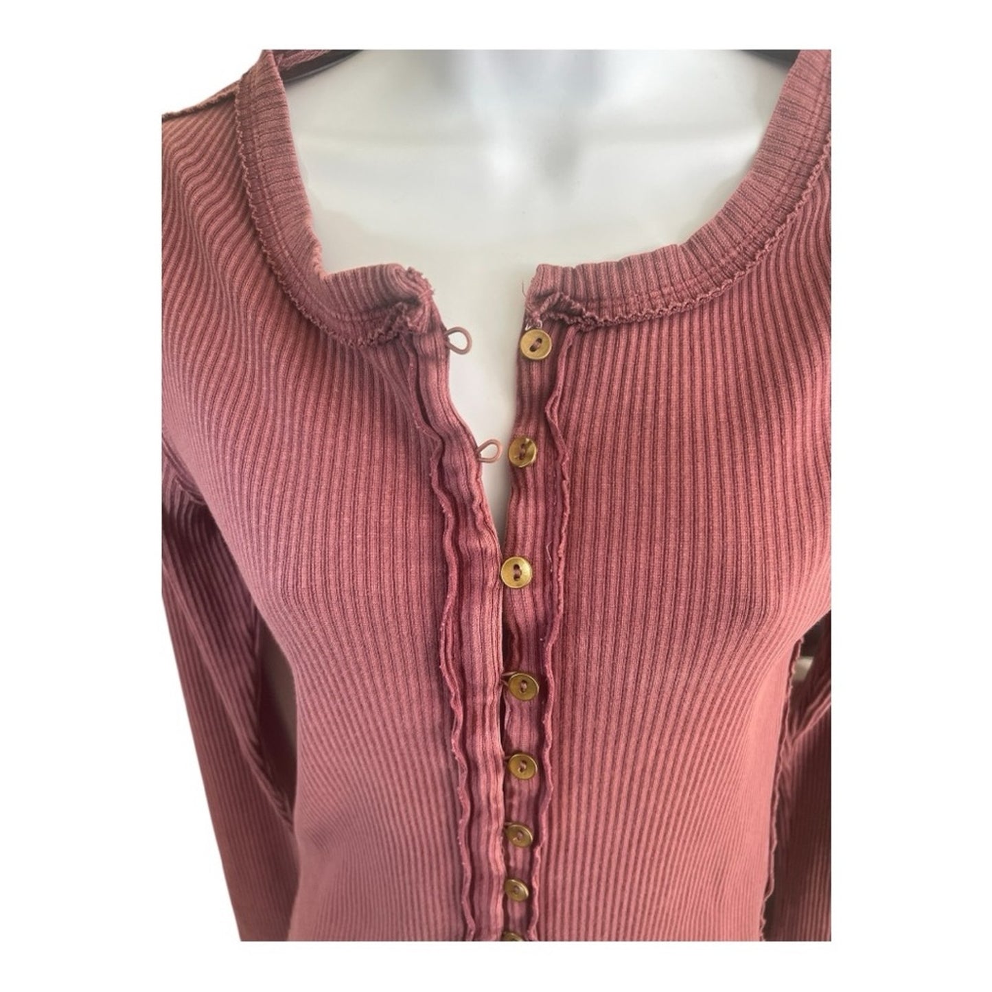 Free People Ribbed Mauve Button-Up Sweater Women's Large NWT