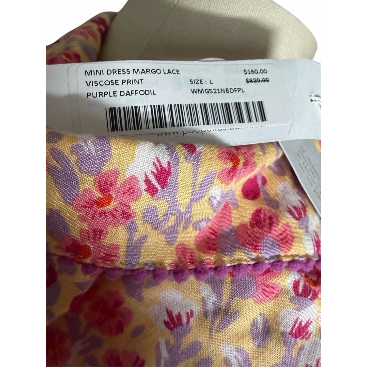 Poupette St Barth Margo Lace Mini Dress Purple Daffodil Floral Size L NWT