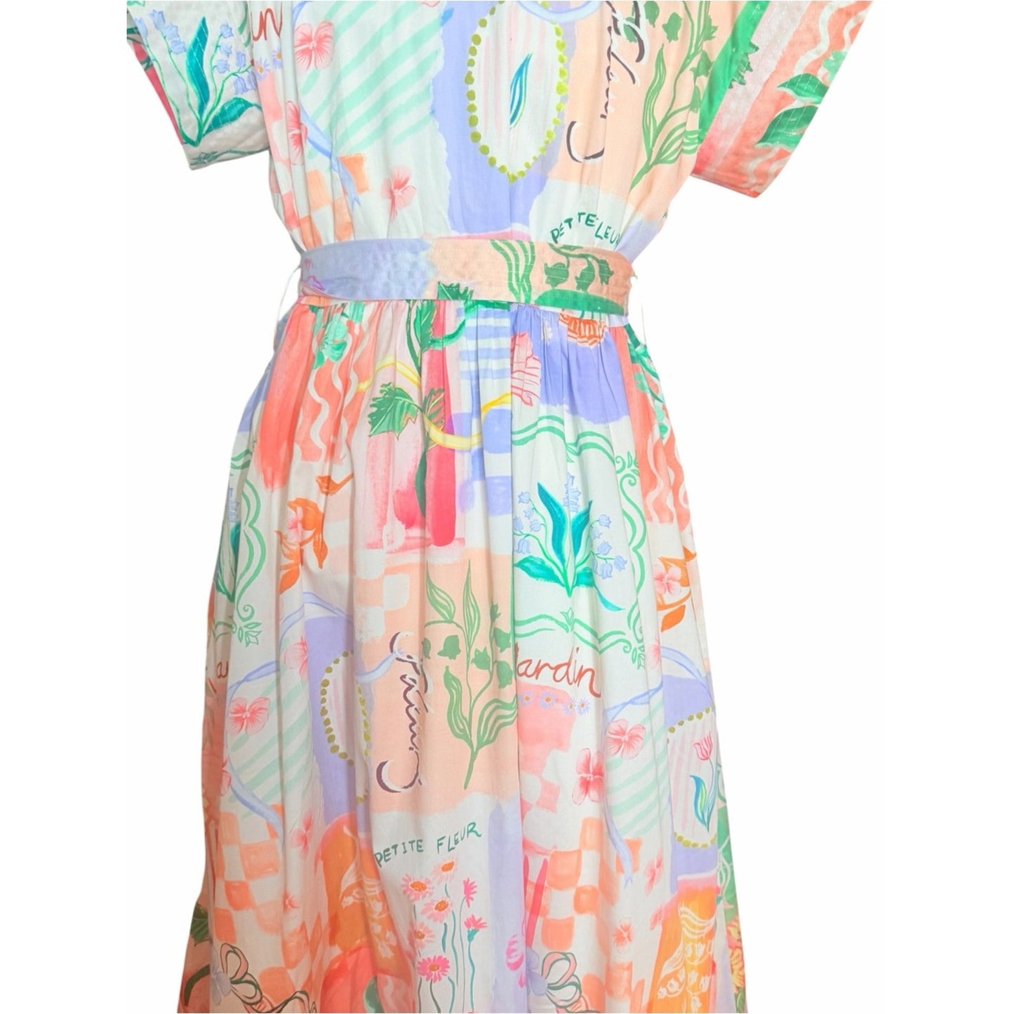 Prosperina Savannah Peach Multi Floral Cotton Midi Shirt Dress NWT M
