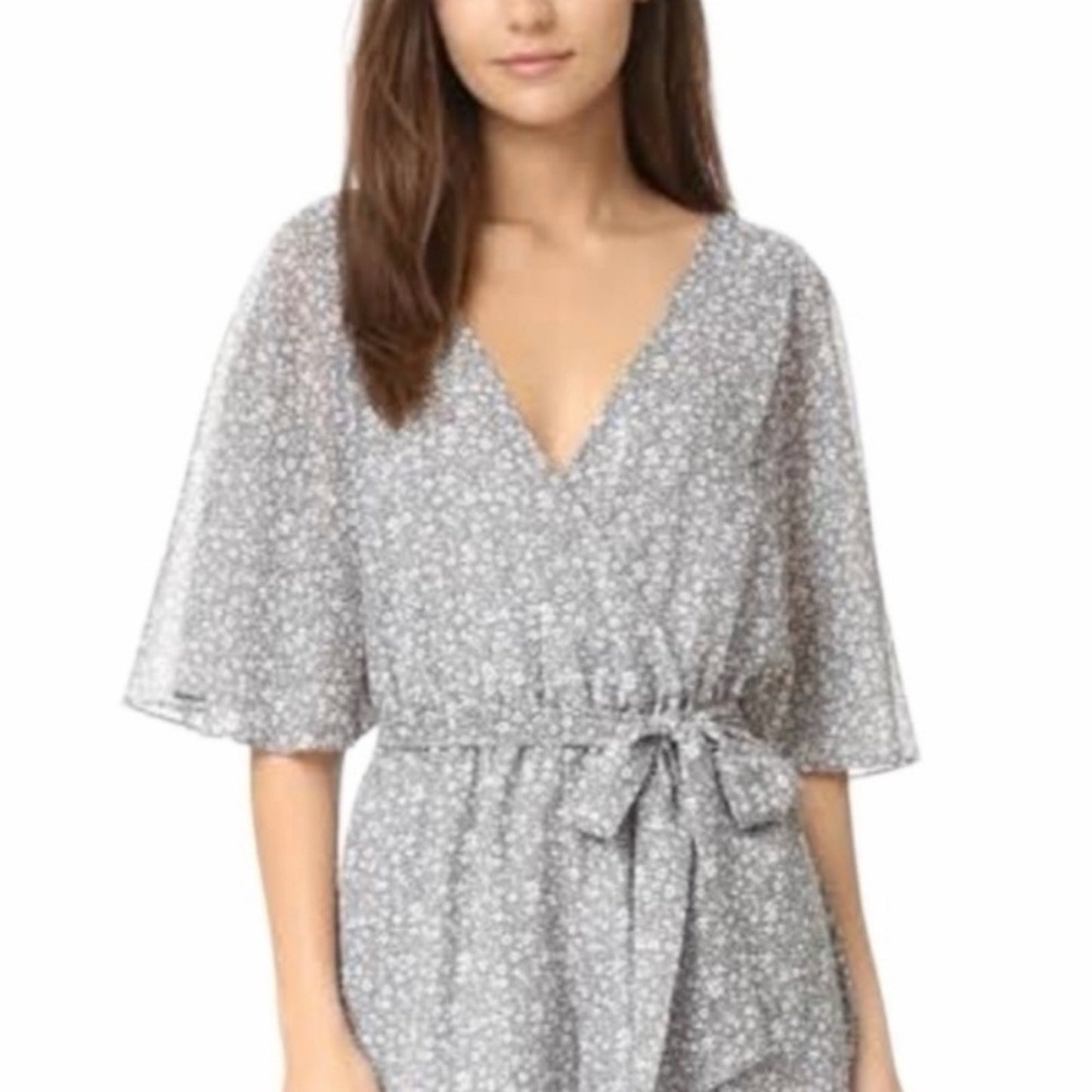 Rebecca Minkoff Floral Wrap Romper Flutter Sleeve Pockets Bloomcore Boho M