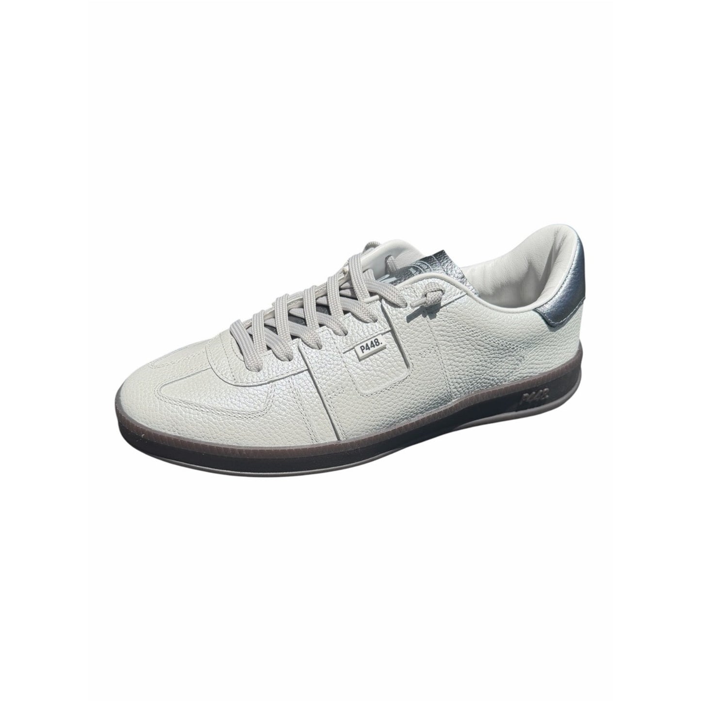 P448 Monza Metal White Sneakers Size 40 NIB Leather Silver Accent From Portugal
