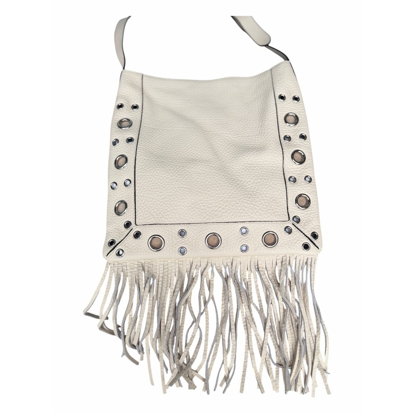 VALENTINO GARAVANI NELCOTE Ivory Leather Fringe Studded Shoulder Bag NWT
