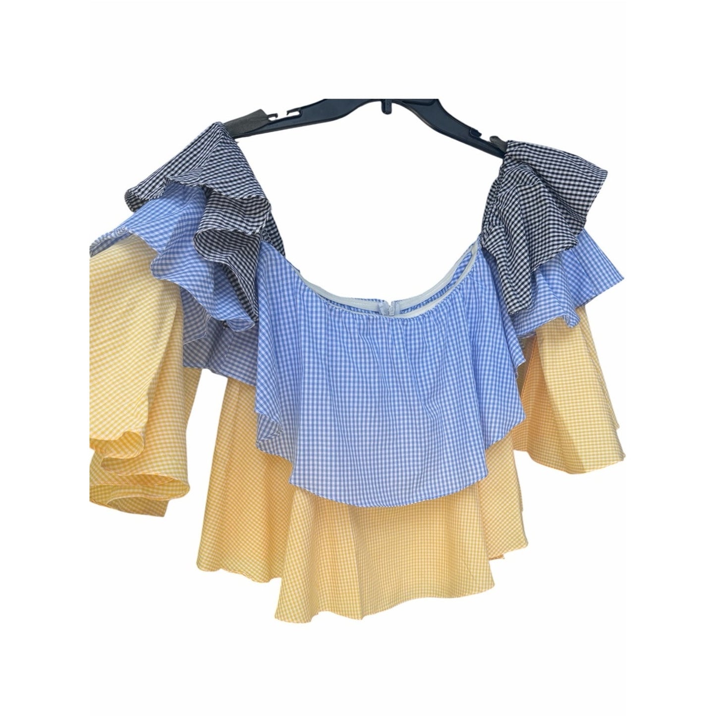 StyleKeepers The Virgo Ruffled Off-the-Shoulder Top | NWT | Med| Multi Gingham
