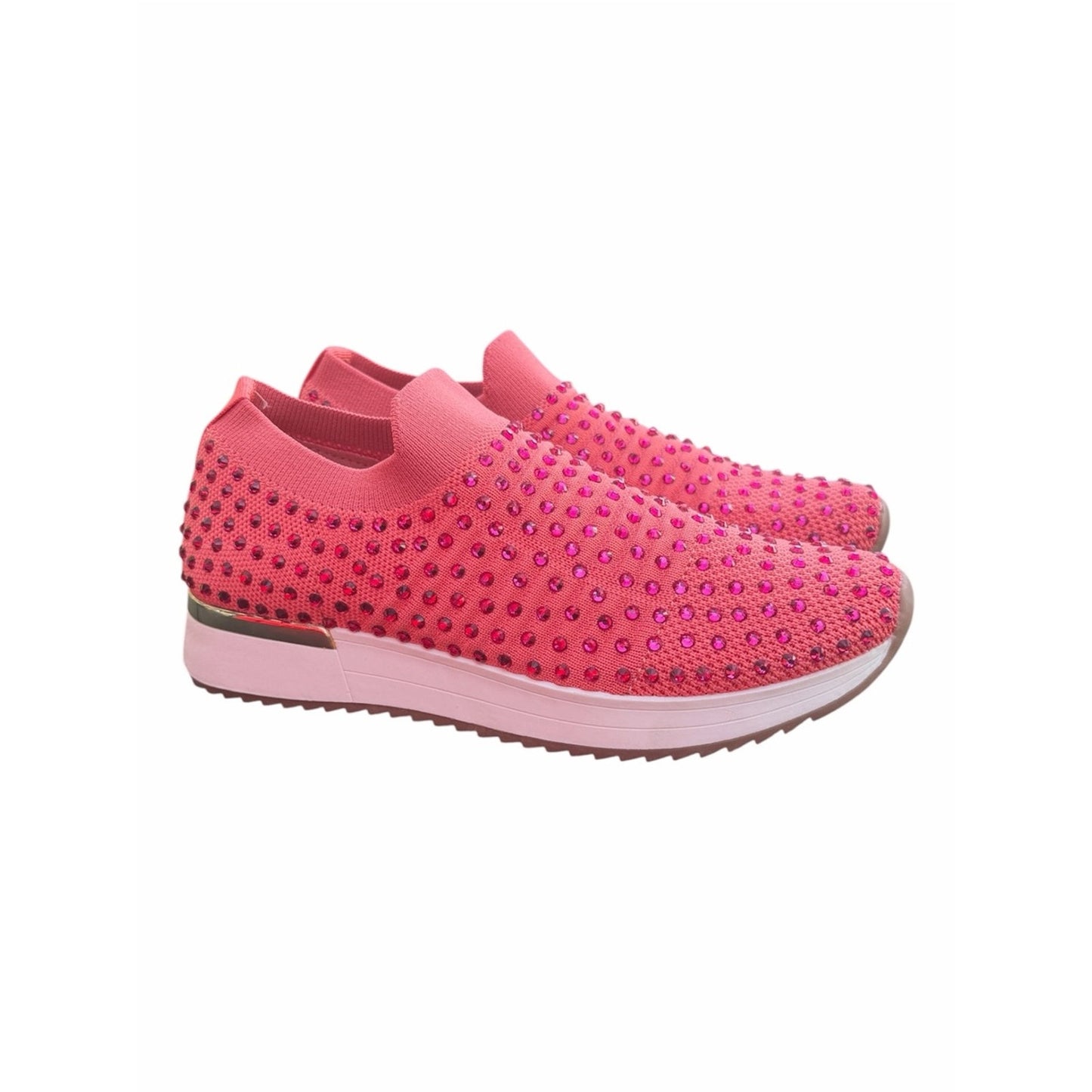 Kenneth Cole Reaction Cameron Jewel Jogger Rhinestone Knit Sneakers Pink 7.5
