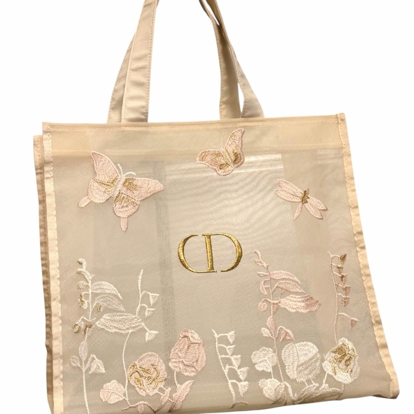 Dior Butterfly Embroidered Tote Bag Floral Mesh NEW
