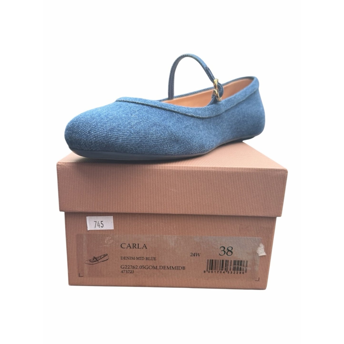 Gianvito Rossi Carla Denim Mary Jane Ballet Flats Blue Denim Size EU 38 New With Box