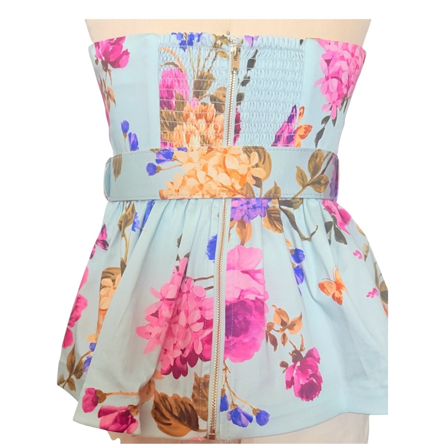 Prosperina Jamie Floral Bustier Peplum Belted Top NWT M